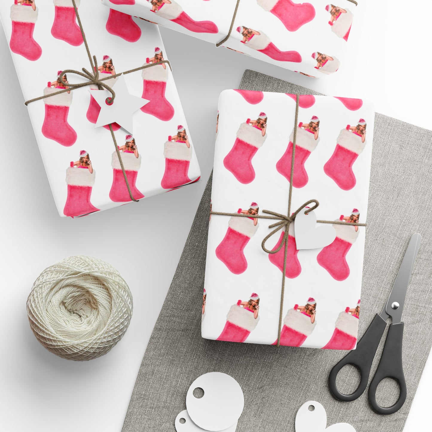 Sonja In Your Stocking - Sonja Morgan Pink Holiday Stocking Pattern Wrapping Paper