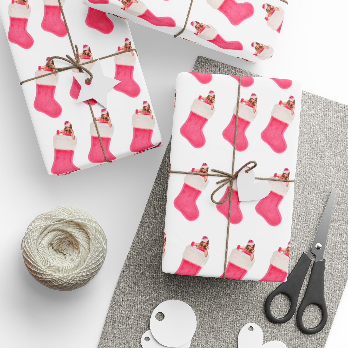 Sonja In Your Stocking - Sonja Morgan Pink Holiday Stocking Pattern Wrapping Paper