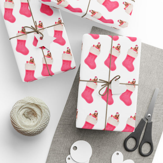 Sonja In Your Stocking - Sonja Morgan Pink Holiday Stocking Pattern Wrapping Paper