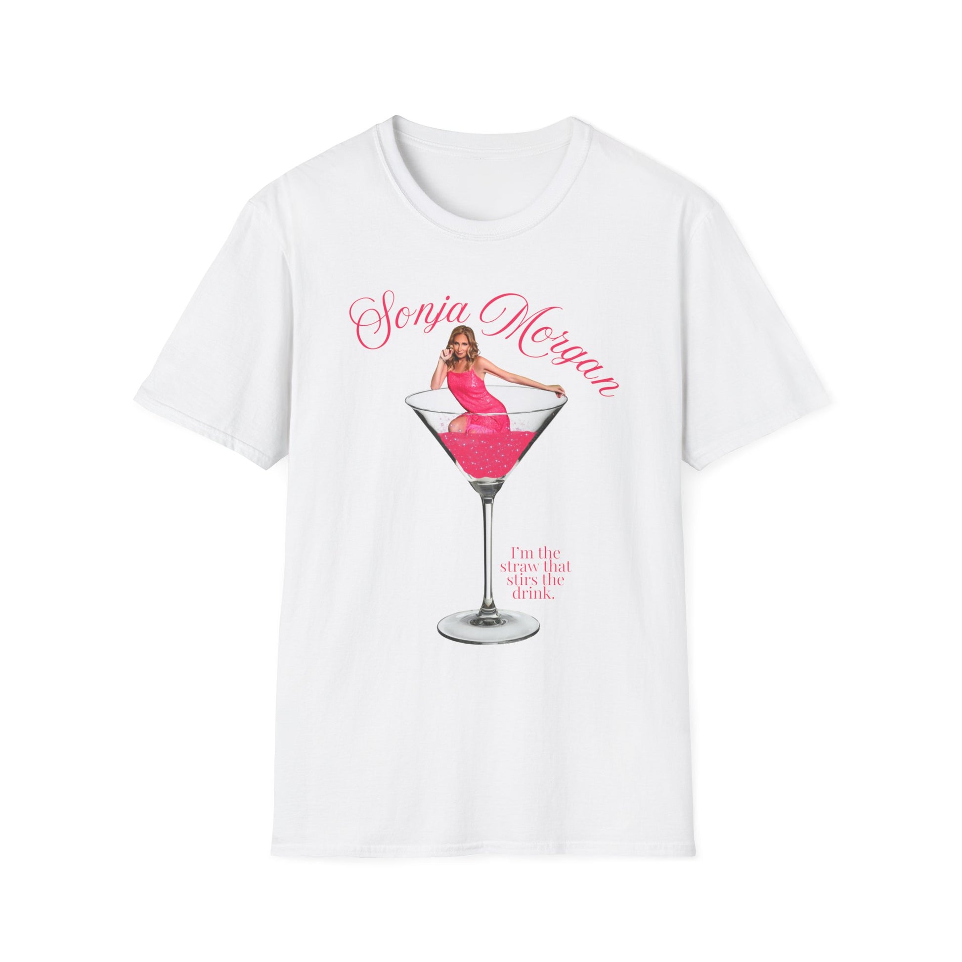 Pink Martini Glass - The Straw That Stirs The Drink Graphic White T-Shirt | Real Housewives of New York City | Bravo
